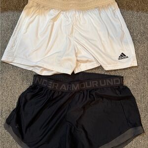 Adidas Women's White Sports Shorts and UA Black both Large Womens